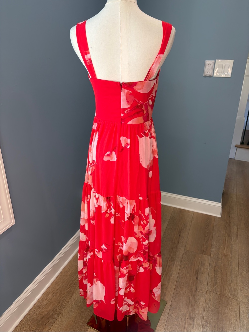 Lulus Red Pink Floral Bustier Tiered Maxi Dress Size Small - Picture 9 of 12